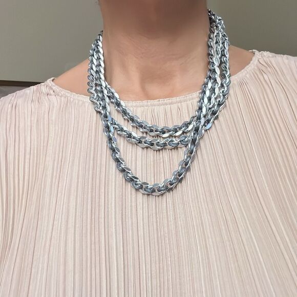 VINTAGE SIGNED WEST GERMANY FANCY LINK Dual Silver Tone Necklace 16”, Signed - Picture 4 of 4